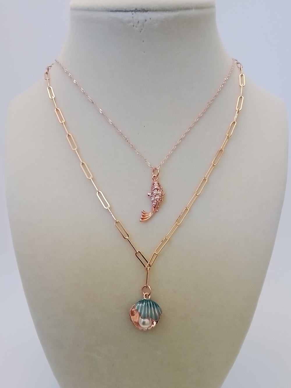 Rose Gold Sea Charm Necklaces-Set Of 2